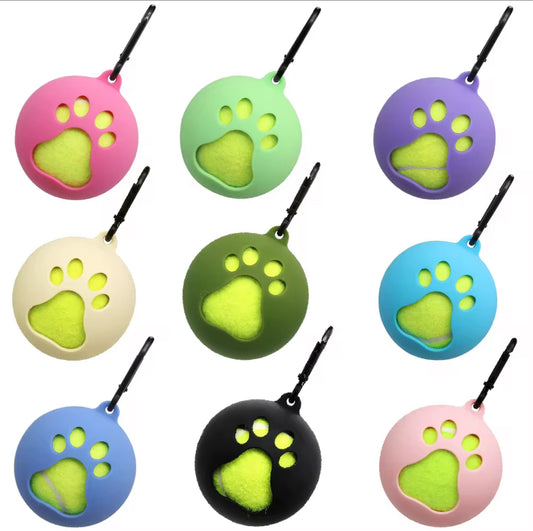 Silicone Tennis Ball Holder with Clip & Paw Print Design