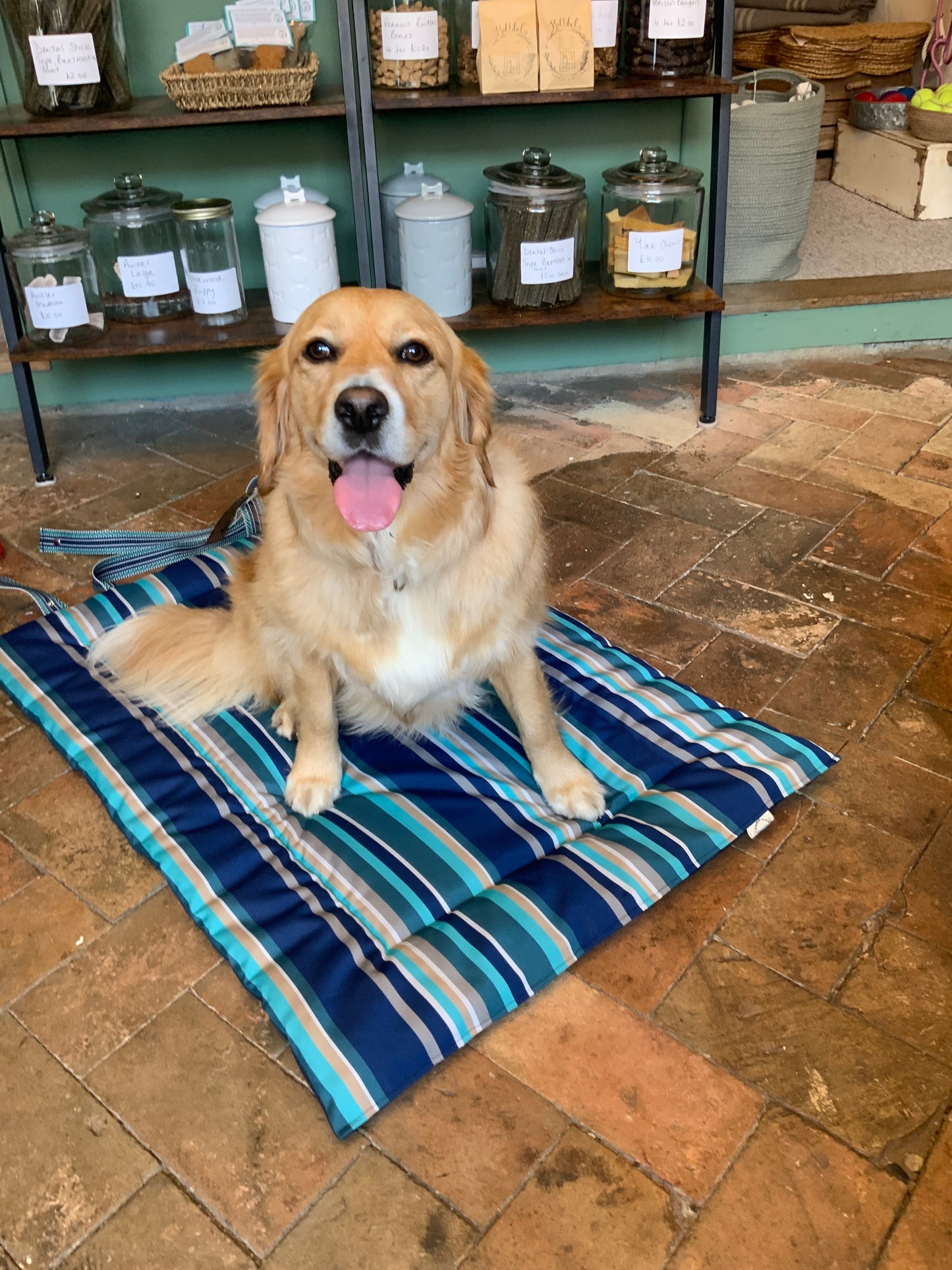 Handmade Settle/Travel Mat Blue Stripe Waterproof